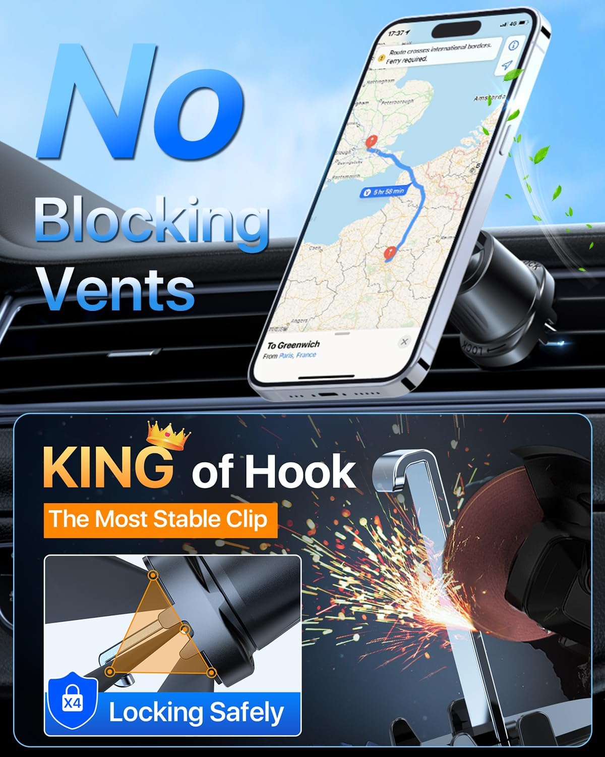 YRU[2025 Upgraded Magnetic Phone Holder for Car【Patented & Super Magnet】 for MagSafe Car Mount Dashboard Magnet Phone Holder Windshield Phone Stand for iPhone 16 15 14 13 Pro Max Samsung, Light Blue