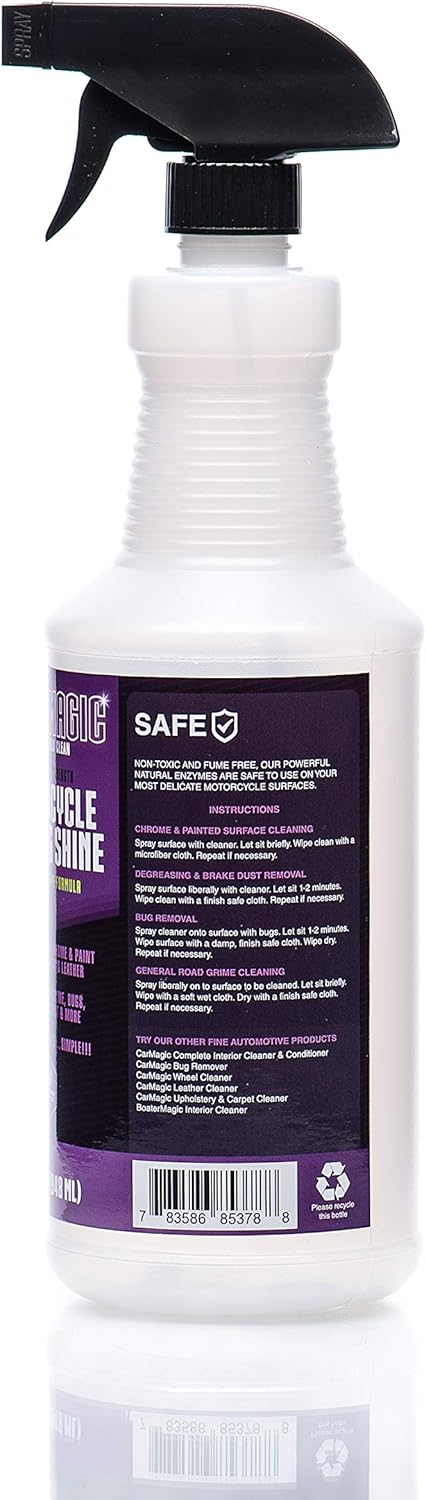 CycleMagic Motorcycle Clean and Shine Motorcycle Cleaner & Conditioner, Chrome Cleaner, Leather Cleaner, Paint | Eliminates Grime, Brake Cleaner, Dirt & Debris (32oz Spray Bottle (Save 25%))