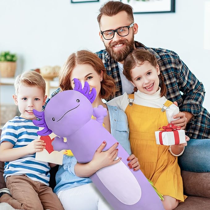 22 inch Cute Giant Purple Axolotl Plush Soft Body Pillow, Large Squishy Plushies Axolotl Stuffed Animals Toy, Gifts for Kids Boys Girls Birthday