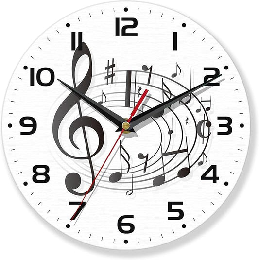 Wall Clocks,Music Notes Wall Clock Decorative,Black Kitchen Wall Clocks Battery Operated - 10 Inch Round Bathroom Wall Clock Silent Non-Ticking