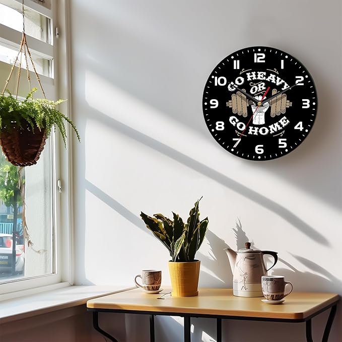 Wall Clock, 10 Inch Silent Non-Ticking Home Kitchen Decor, Battery Operated for Bathroom Bedroom Living Room Office(Gym Quotes)