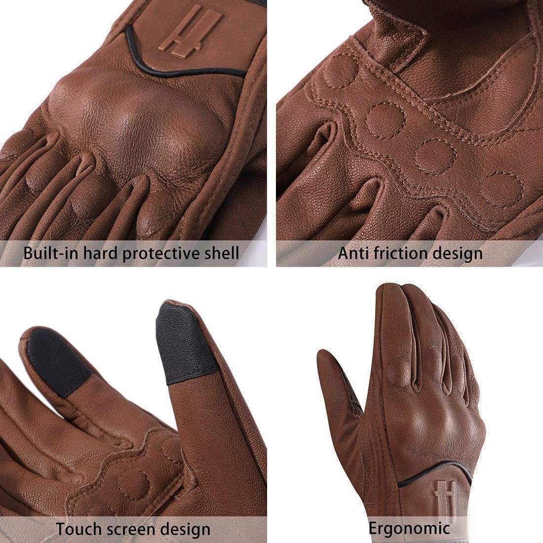 Harssidanzar Leather Motorcycle Gloves for Men Touchscreen GM028
