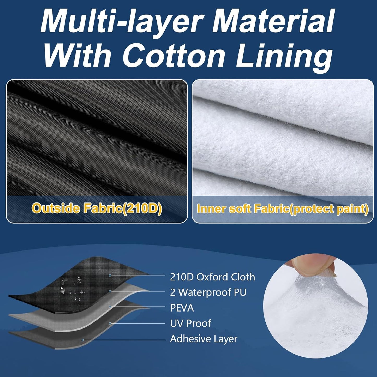 QUNSUNUS Waterproof Car Cover for Ford Mustang 1974-1978, Outdoor Car Covers with Zipper, All Weather Full Exterior Cover with Straps and Elastic Edges for Wind, Sun, UV and Dust Protection