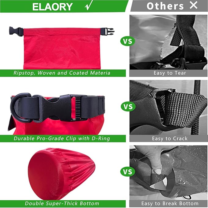Waterproof Dry Bags 3 Pack (5L, 10L, 20L) - Lightweight Waterproof Storage Bags for Travel, Boating, Fishing, Rafting, Swimming, Camping & Outdoor Activities - Durable & Compact Design, Red