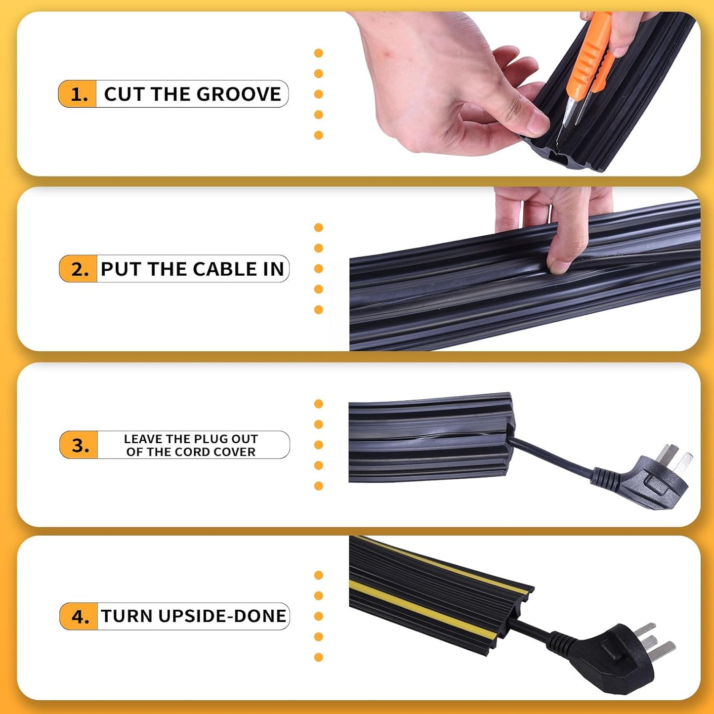 10FT Cord Cover, Flexible Floor Cable Cover, Cord Hider to Organize and Protect Wire, Wire Covers for Home and Office (10ft, 5 Channel)