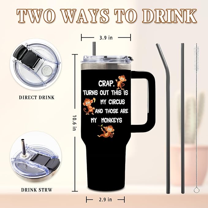 These are My Monkeys Tumbler, Birthday Gifts for Mom, Funny Christmas Gifts from Daughter Son, Crap Turns Out This is My Circus, 40 Oz Tumbler with Handle