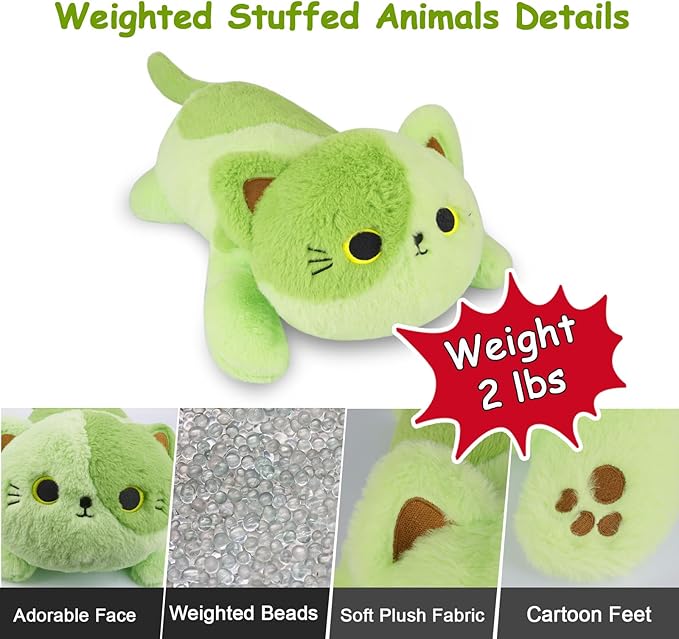 Weighted Avocado Cat Plush,Weighted Cat Stuffed Animal for Kids,Cute Cats Weighted Plushies Soft Avocado Pillow Birthdays Gifts for Kids Boys Girls