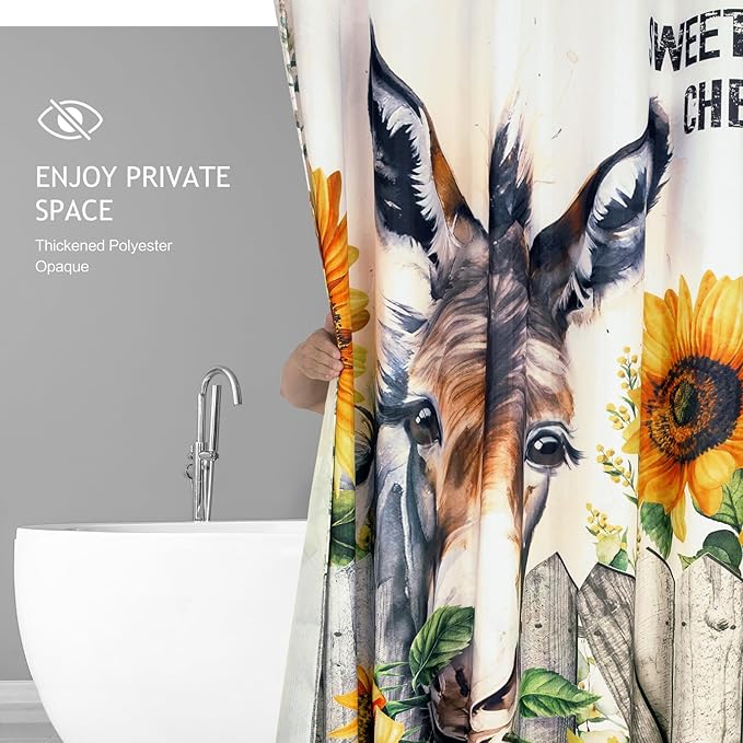 Vimorco Shower Curtain Funny Donkey, Cute Donkey Shower Curtains for Bathroom, Waterproof Quick-Dry Polyester Fabric Shower Curtain, Farmhouse Sunflower Bathroom Set, Bath Curtain Decor, 72''x 72''
