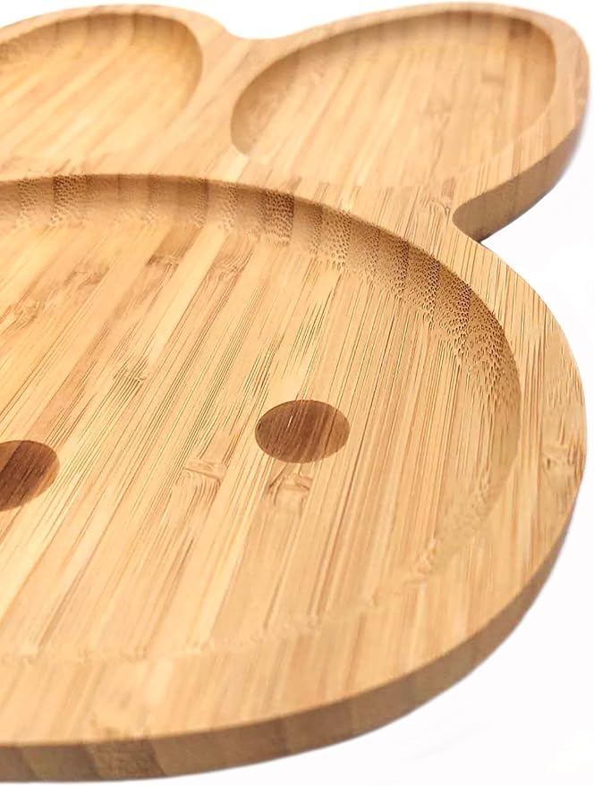 4919, Bamboo Food Plate for Snacks Appetizer Fruit Vegetable | Kids Meal Plate | Picnic Kitchen Party | Eco-Friendly Plates, Bunny Face with Long Ears Shaped, 11"x7.5", 10pc