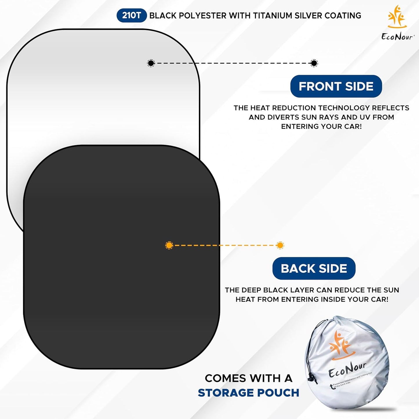 EcoNour 2-Piece Windshield Sun Shade for Jeep | Foldable Jeep Wrangler Sun Shade/Jeep Gladiator Sun Shade fit for Jeep Wrangler JL JLU 2018-2025 / Jeep Gladiator 2020-2025 | Keeps Car Interior Cooler