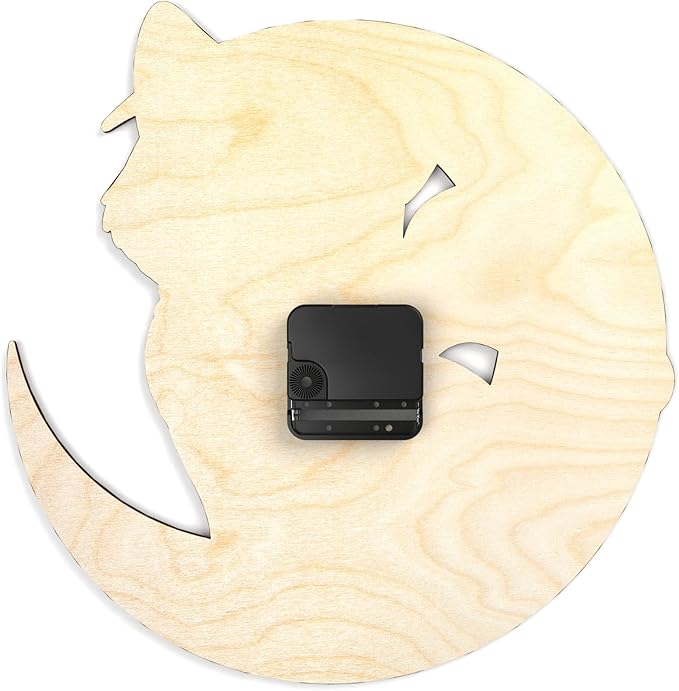 Wooden Wall Clock Spooky Cat Non-Ticking Silent Battery Operated Home Decor DIY Numbers Cute Pastel Goth House Warming Gift for Kids Bedroom Girls Room Living Room Kitchen Kawaii Halloween Moon
