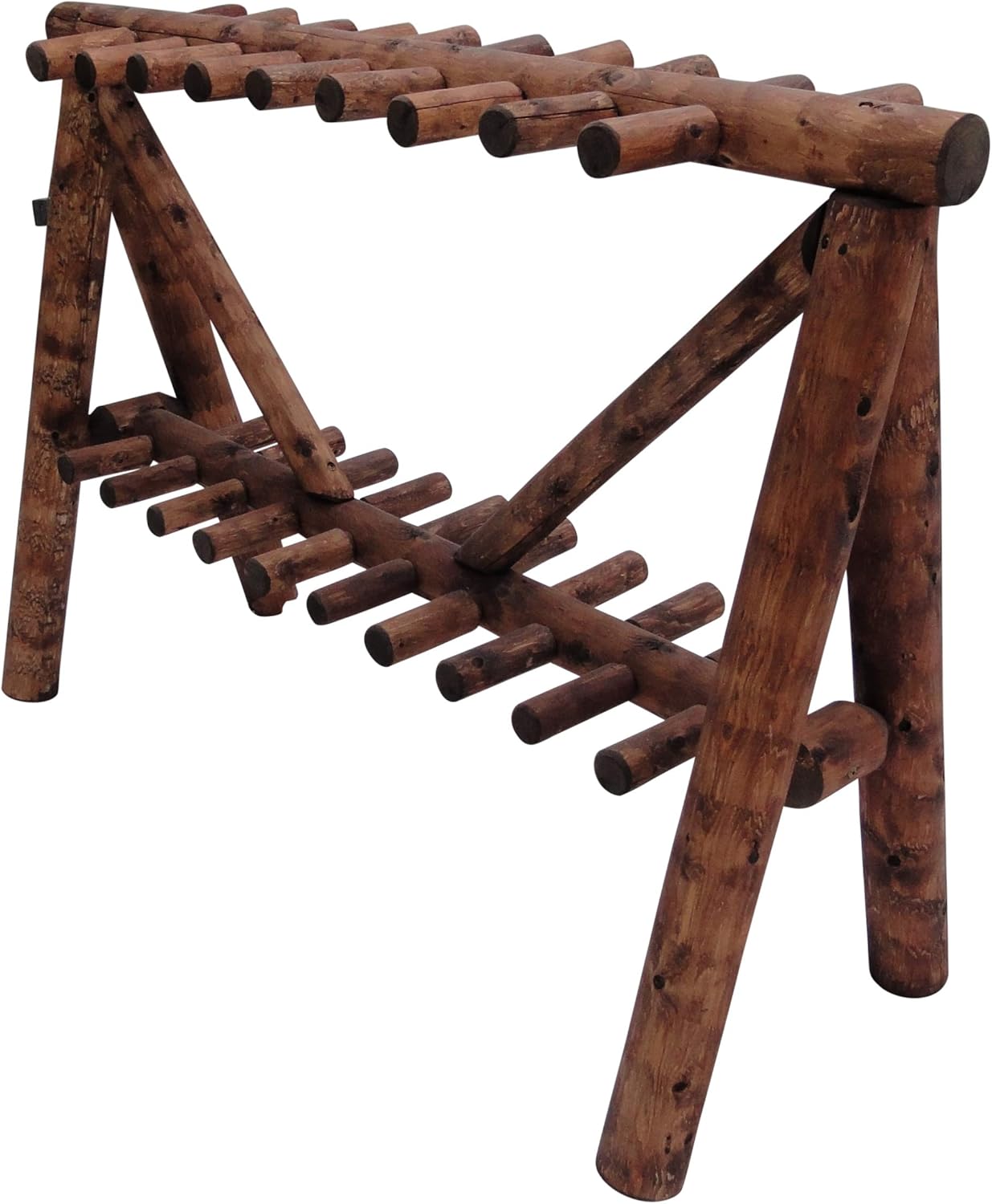 21-Place Freestanding Log Ski Rack Holder, Indoor & Outdoor Snowboard Racks, Standing Storage, Garage Racks for Snow Skis & Poles, Snowboard Rack Garage Storage Organizer-Canyon Brown + 15" Anchor Kit