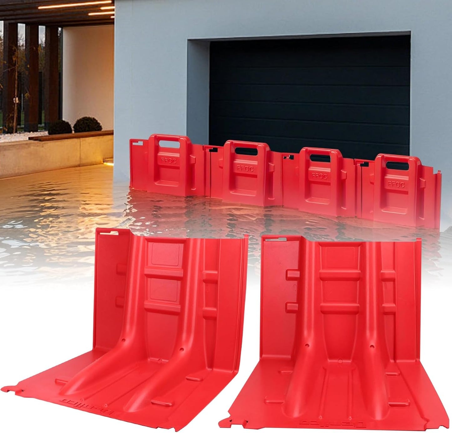 Flood Prevention Barrier, ABS L-Type Baffle Water Barrier Reusable, Door Flood Barriers for Home, Removable Combined for Garage Doors, Warehouses, Basements and School (18pcs)