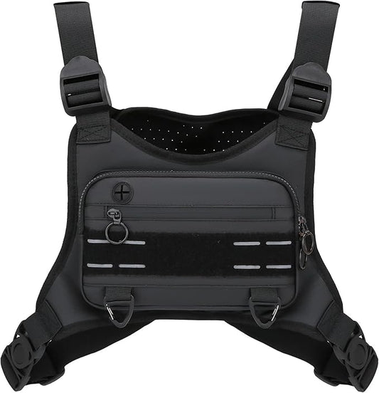 Sports Chest Bag For Men, Water Resistant Lightweight Front Running Vest Bag With Built-In Phone Holder & Extra Storage For Workouts, Cycling (Black)