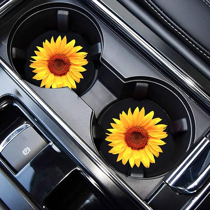 Sunflower Car Cup Holder Coaster 2PCS 2.75" Universal Silicone Auto Cup Holder Insert Coasters Car Interior Accessories Coasters by FLYEEGO