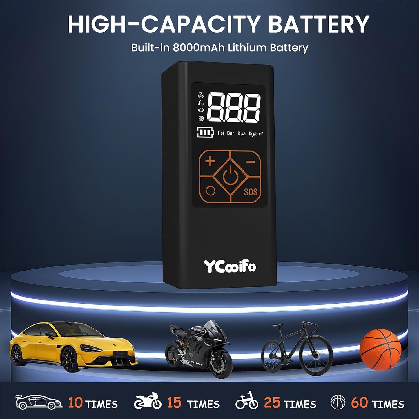 150 PSI Tire Inflator Portable Air Compressor, 8000mAh Battery Auto Shut-Off Air Pump, 6X Inflator Portable Tire Inflator for Car, Bicycle, Motor, Ball