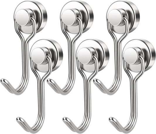 FINDMAG Magnetic Hooks, 30lbs+ Strong Magnetic Hooks for Refrigerator, 2025 Cruise Ship Essentials, Magnet Hooks Heavy Duty for Kitchen, Home, Classroom, Whiteboard, Beach Vacation (6 Pack, Silver)