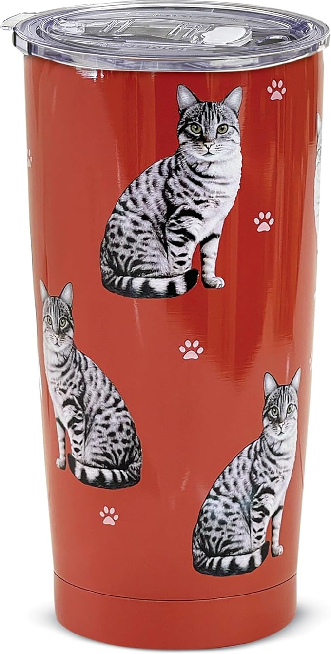 Tabby Cat SERENGETI 16 Oz. Stainless Steel, Vacuum Insulated Tumbler with Spill Proof Lid - 3D Print - Insulated Travel mug for Hot or Cold Drinks (Tabby Orange Cat Tumbler)