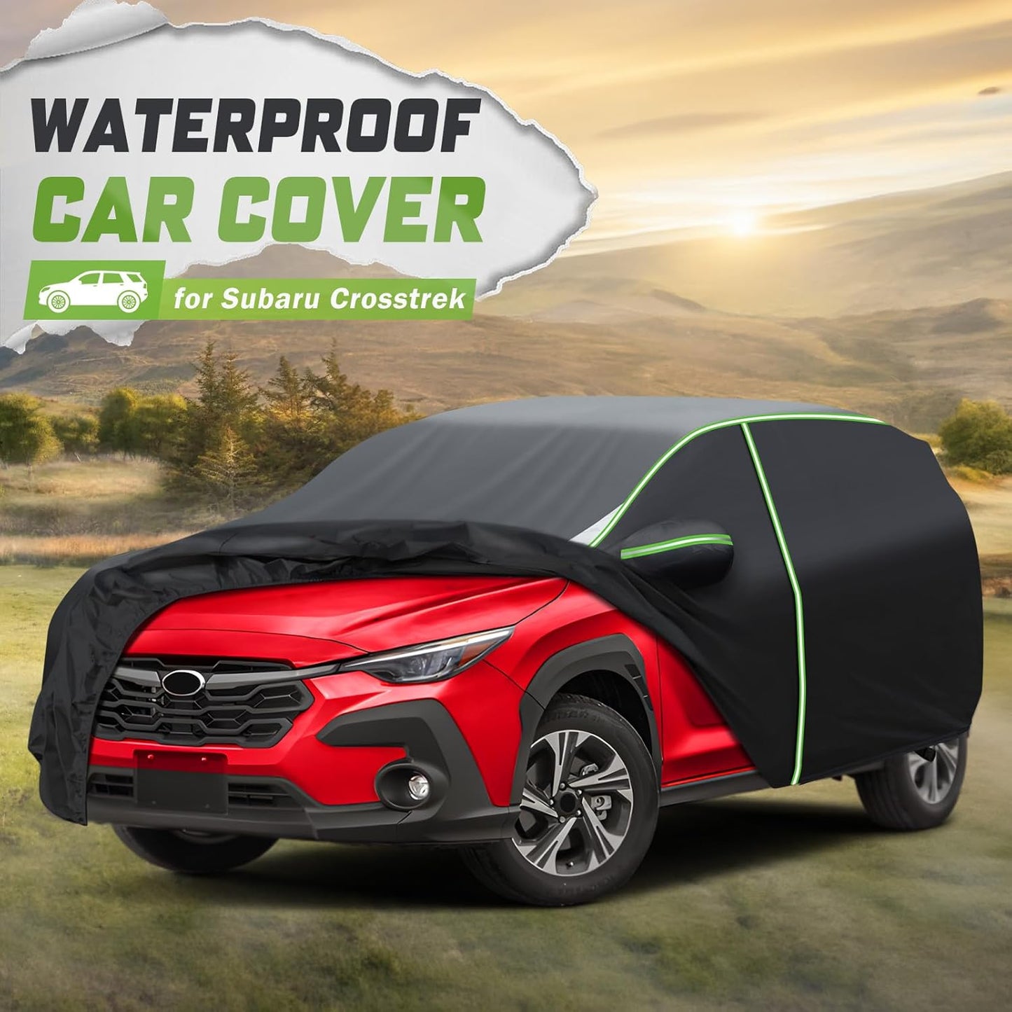 Mixsuper Liner Car Cover for Subaru Crosstrek 2013-2026, 7 Layers Waterproof Car Cover Accessories for Crosstrek with Zipper Door, Windproof Straps, Reflective Strips, Anti-UV, All Weather