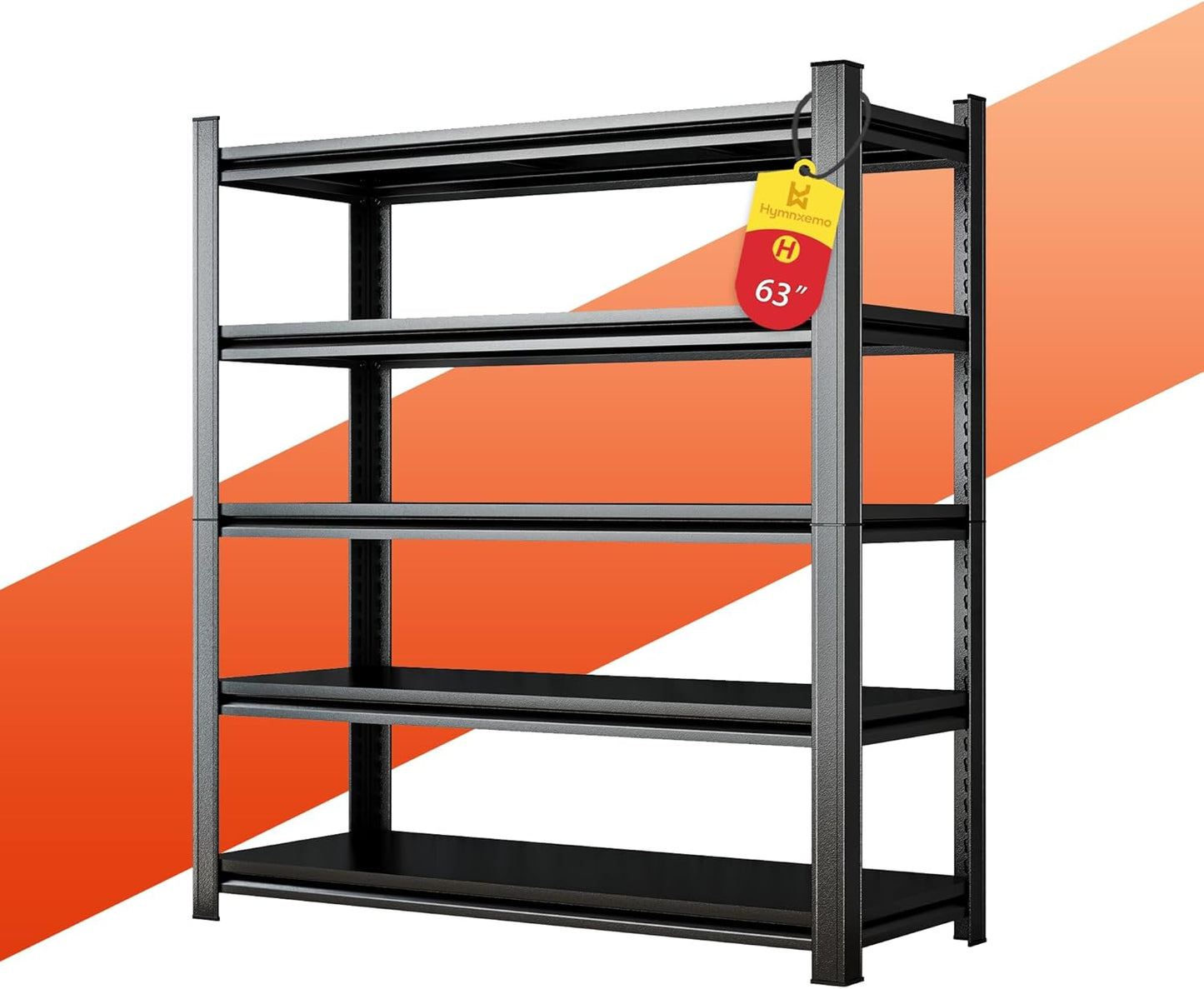 Heavy Duty 5-Tier Shelving Unit 2500LBS Capacity - Adjustable Steel Garage Shelves for Warehouse, Basement Storage(63''H x 35.4''W x 17.7''D)