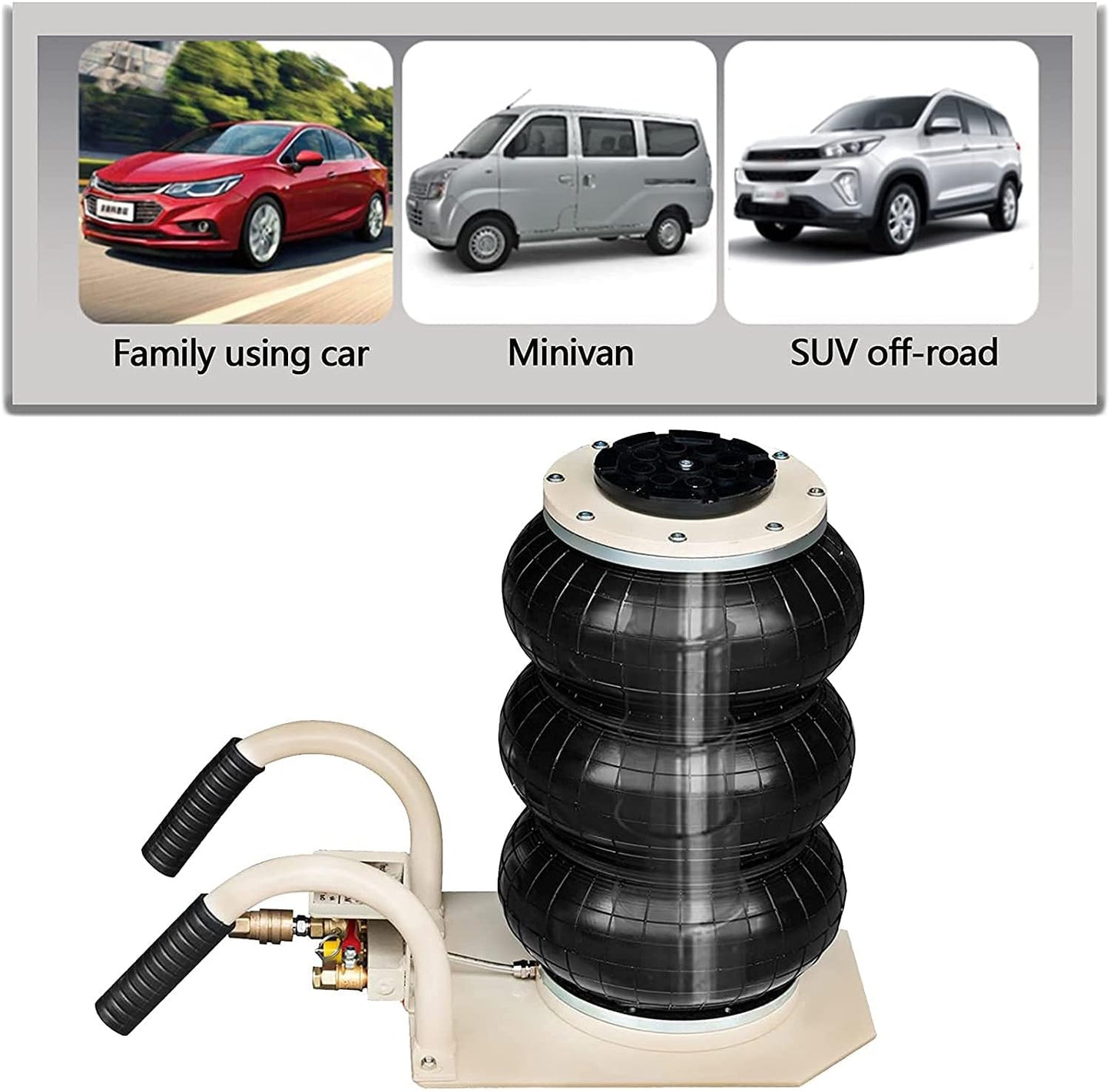 CXRCY 3 Ton Air Jack for Cars & Trucks - 6600LBS Capacity Pneumatic Airbag Jack with Short Handle, Fast Lifting up to 16 Inch for Cars,Trucks (White Triple Bag Air Jack)