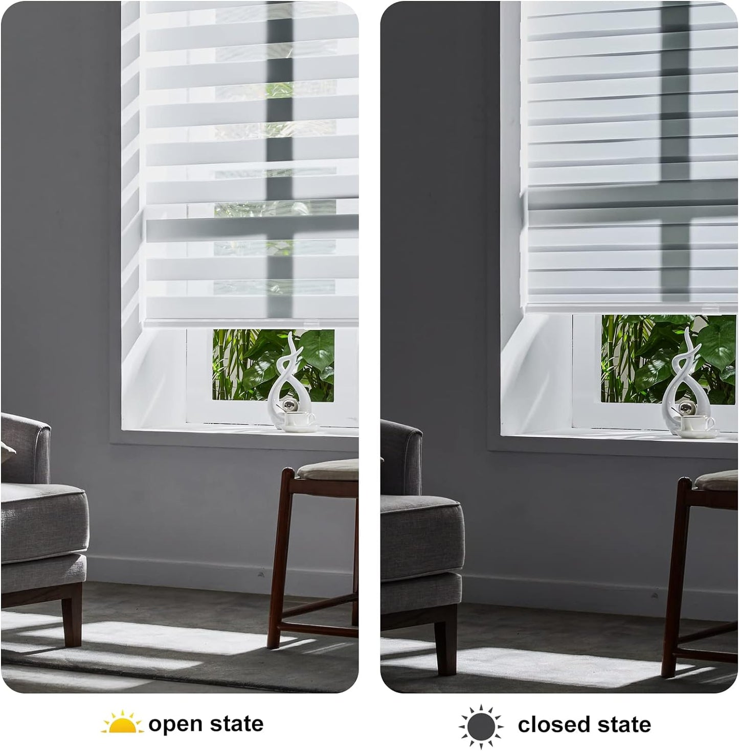 Persilux Cordless Zebra Blinds for Indoor Windows, Free-Stop Light Filtering Sheer Shades, Dual Layer for Day and Night, Roller Shades for Home (36.25" W X 47" H, White)