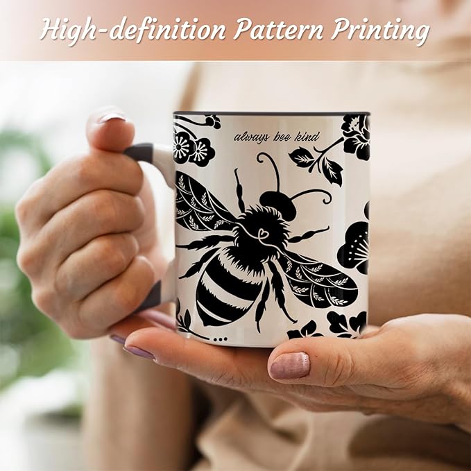 Bee Cups 11Oz Bee Gifts for Women Black and White Boho Coffee Mug Bumble Bees Gifts Cute Coffee Mug for Women Microwave & Dishwasher Safe