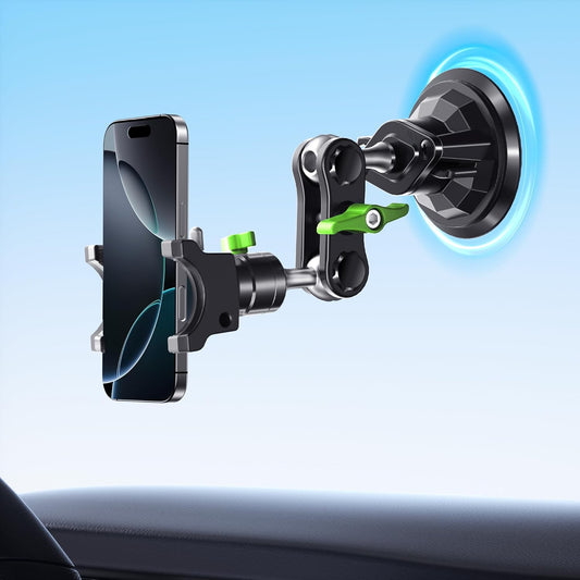 MAGIC JOHN Car Phone Holder, Ultra-Durable Mteal Phone Holders for Your Car, 360° Rotation Cell Phone Car Mount for Windshield, Suction Cup Car Phone Mount for iPhone Samsung All Smartphone