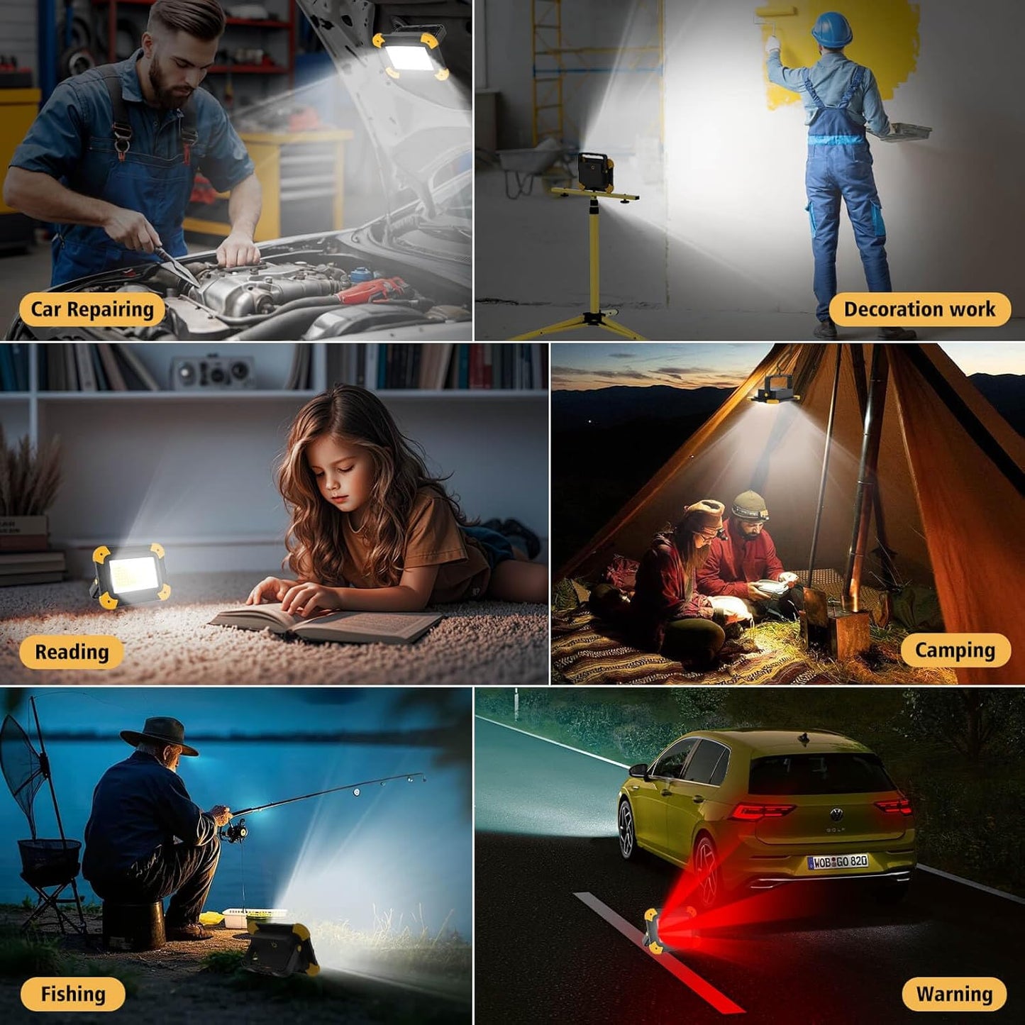 2-Pack Portable Flood Light, 4000mAh Magnetic Rechargeable LED Work Light Battery, 40W Outdoor Waterproof Work Lights Cordless 180° Rotate for Job Site Garage Camping Car Repair, Gifts for Men