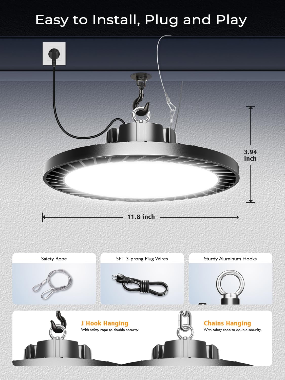 250W UFO LED High Bay Light, 37500LM Super Bright Industrial UFO High Bay LED Shop Lights & Garage Lights,6000K Shop Light IP65 Waterproof with US Plug, for Garage/Warehouse/Gym (6 Pack)