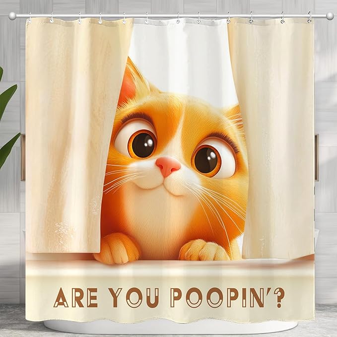 Yeoiat are You Pooping Shower Curtain Funny Shower Curtain Cute Shower Curtains for Bathroom Fun Shower Curtain Set with 12 Hooks Cat-04 72×72 Inches