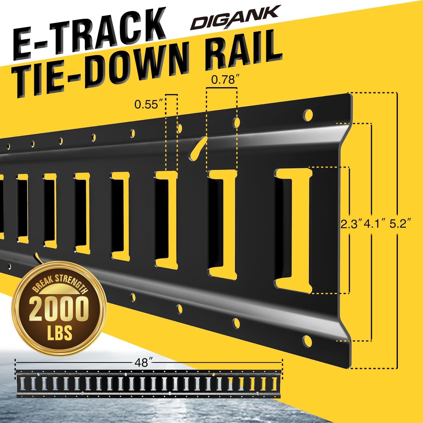 E Track 4'（4 Pack） with Powder-Coated Steel Trailer Tie Down for Garages, Trucks, Pickups, and Vans, E-Track Rail Reliable Cargo Restraint (Screws Not Included)