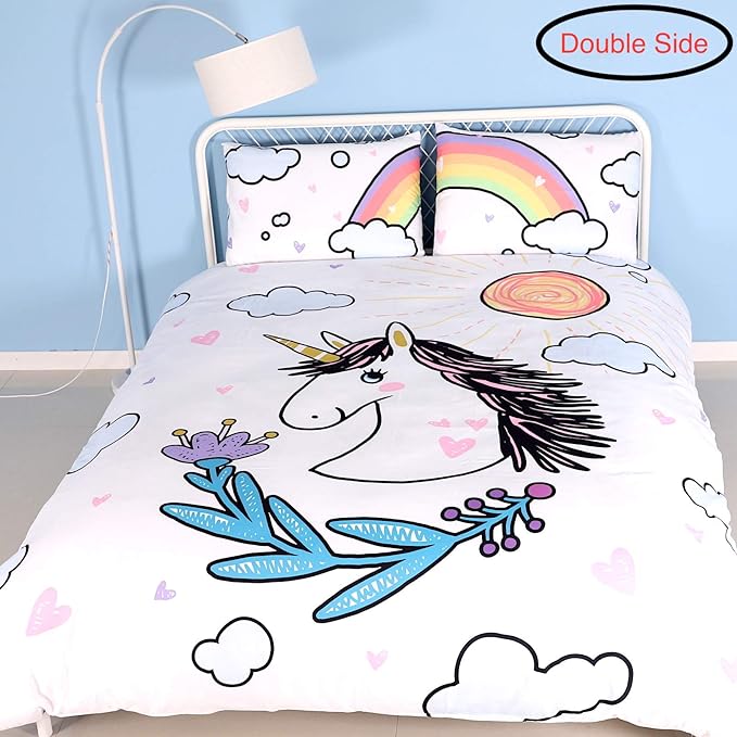 Unicorn Comforter Set Twin Unicorn Bedding Set for Girls Boys Kids Double Side Quilt Set - Includes 1 Comforter, 2 Shams