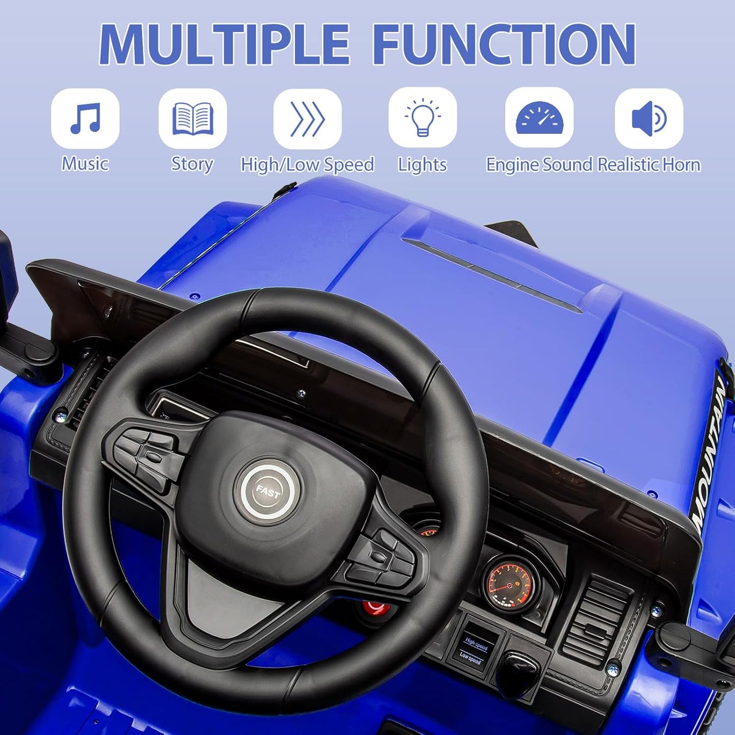 12V Kids Ride on Truck Car, w/Parent Remote Control, Twin 35w Motors, 3 Speeds, LED Lights, Music & Horn, Spring Suspension, Kids Electric Vehicles Toy for 3-5 Years Old Boys Girls Gift, Dark Blue