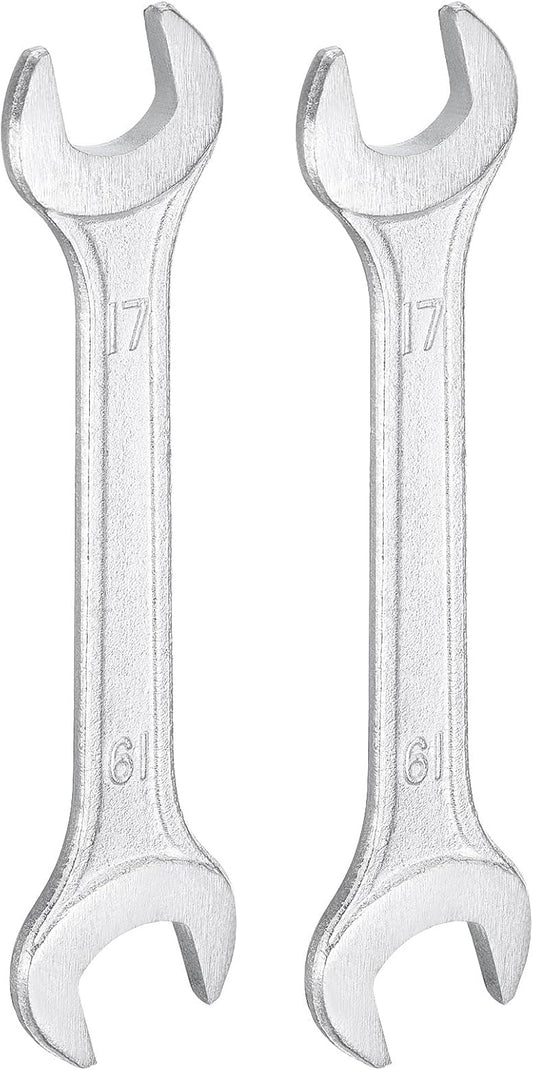 HARFINGTON 2pcs Double Open End Wrench 17mm x 19mm Metric 15 Degree Offset Angle Small Flat Head Wrench Galvanizing Open Ended Spanner for Automotive Repair Furniture Assembly