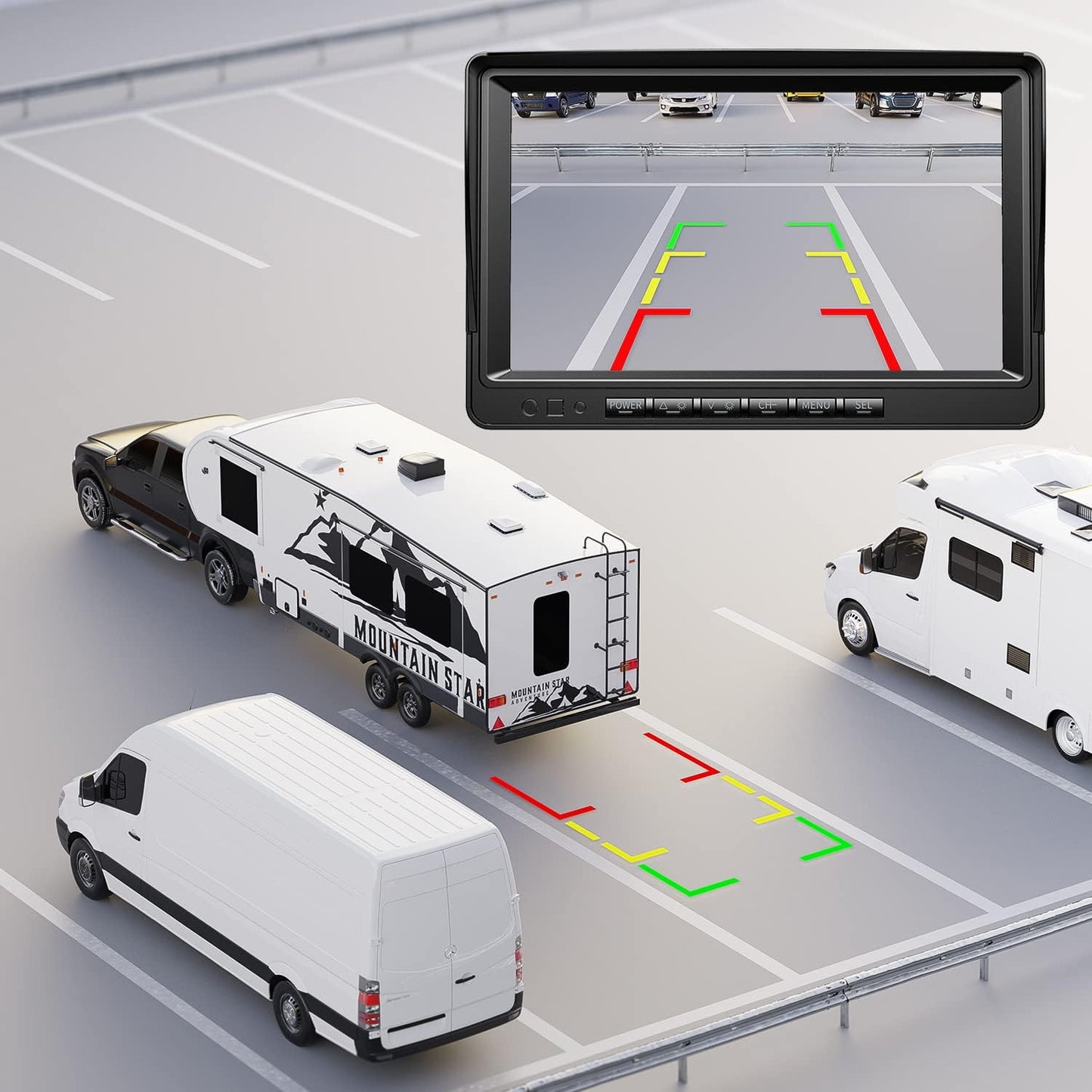 Fookoo HD 1080P 7" Wired Backup Camera System, 7-inch Quad Split Screen Monitor W/Recording, IP69 Waterproof Side View Rear View Cameras, Parking Lines for Truck/Trailer/RV/Tractor/ 5th Wheel (DY704)