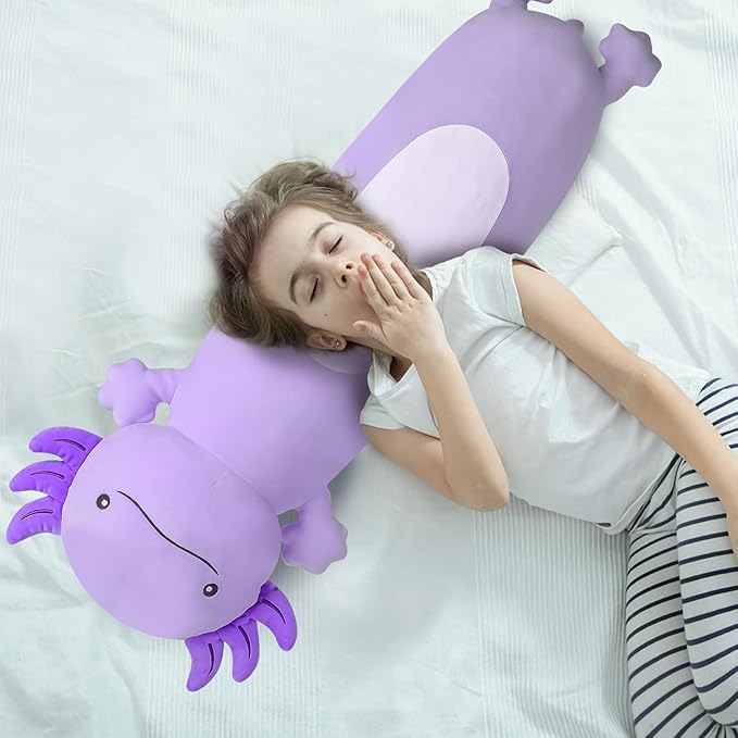 22 inch Cute Giant Purple Axolotl Plush Soft Body Pillow, Large Squishy Plushies Axolotl Stuffed Animals Toy, Gifts for Kids Boys Girls Birthday