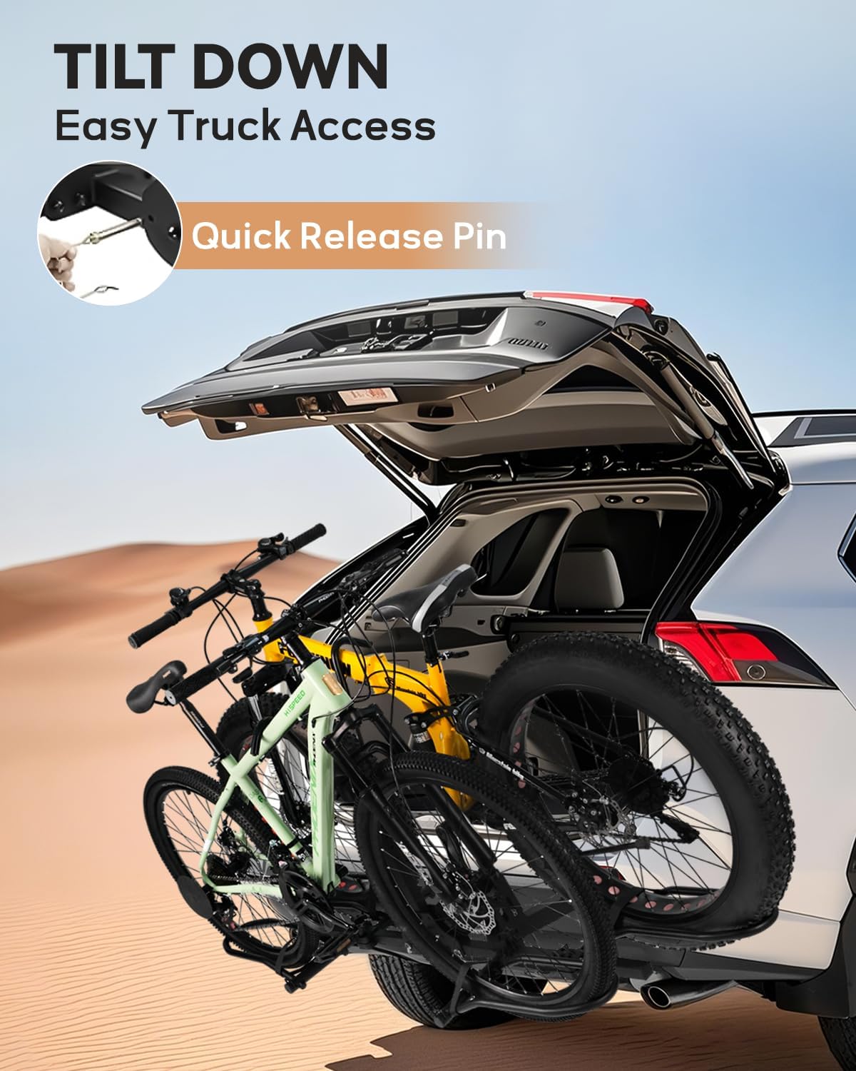 Bike Rack Hitch with Lock, 2 Bike Rack for Car SUV RV Camper Truck Trailer, Hitch Bike Rack for Fat Tire, Mountain Bikes, EBikes and EMTB, 180 lbs Capacity Bike Carrier for 2" Receiver