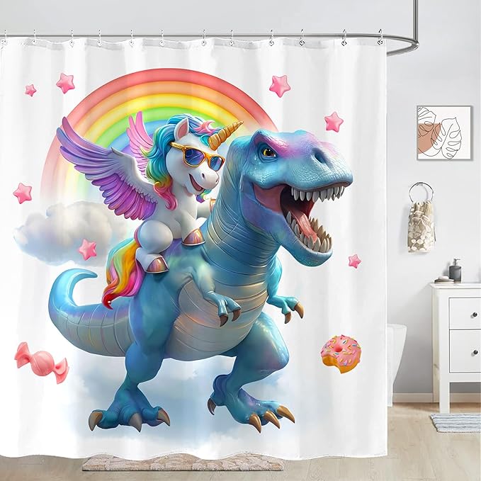 Yeoiat are You Pooping Shower Curtain Funny Shower Curtain Dinosaur Shower Curtains for Bathroom Cute Shower Curtain Set with 12 Hooks Unicorn-01 72×72 Inches