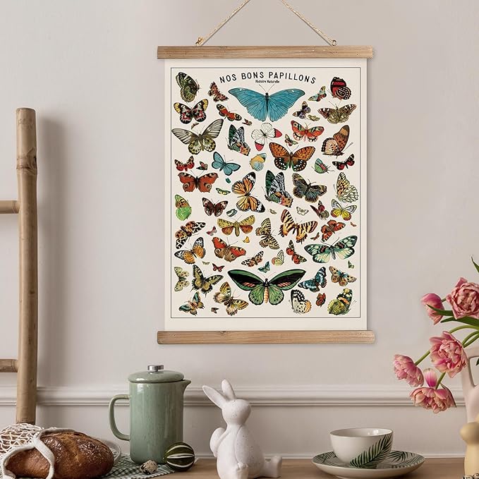 XIAOAIKA Vintage Butterfly Poster with Wooden Frame, Cottagecore Room Decor Aesthetic, Retro Style Wall Decor Art Painting for Nature Lovers, Classrooms, and Home Decor 16 x 23 Inches