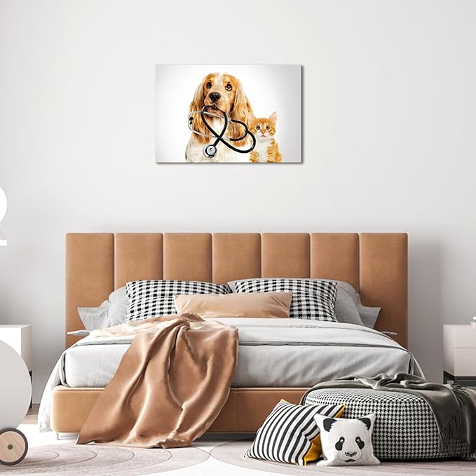 Canvbay Dog and Cat Canvas Wall Art Animal Clinic Painting Prints Veterinary Artwork for Home Vet Veterinarian Office Pet Shop Hospital Decor 16x24Inches