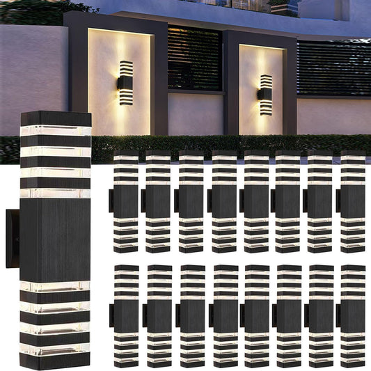 18inch LED Square Up & Down Wall Lights,24W Outdoor Wall Light 4000K Day White Aluminum Body Waterproof IP65 LED Exterior Light Fixtures Wall Mount for House Patio Garage Garden. (16 Pack)