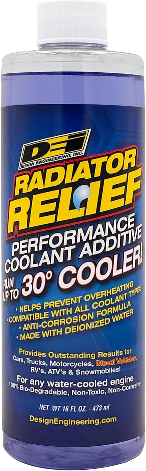 Design Engineering Radiator Relief Coolant Additive Engine Coolant for Cars, Trucks, RVs, Motorcycles & More Radiator Coolant Reduces Engine Temps Up to 30°F 16 oz.