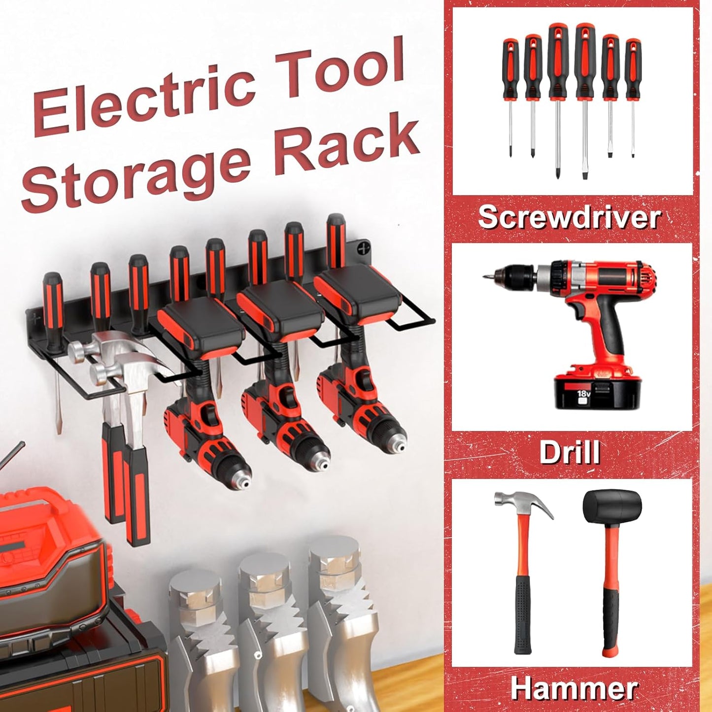 Drill Holder Power Tool Organizer Wall Mount, 4 Cordless Drill Racks with Screwdriver Hole, Heavy Duty Metal Garage Tool Organizer Storage for Tool Room Workshop Basement(1 Tier Black)