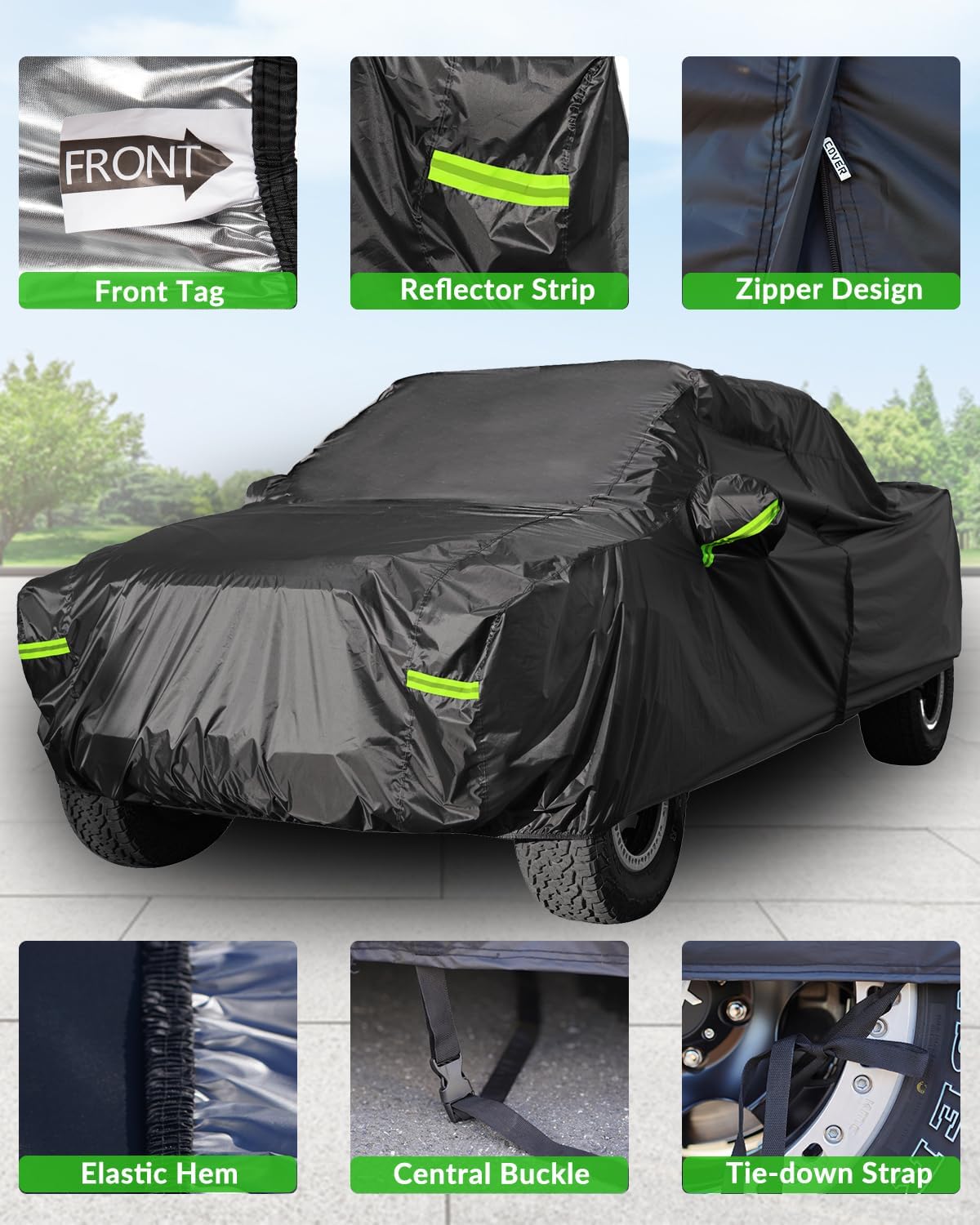 Pickup Truck Cover Waterproof All Weather, Outdoor Indoor Truck Protection Cover for Ford f150 / Chevy Silverado/Dodge Ram 1500 Truck Tarp Cover Black(Length 210 to 230 inch)