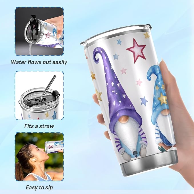 xigua 20oz Tumbler with Lid and Straw, Vacuum Insulated Stainless Steel Tumbler, Reusable Double Wall Travel Coffee Mug (Watercolor Illustration Of Magic Gnomes)
