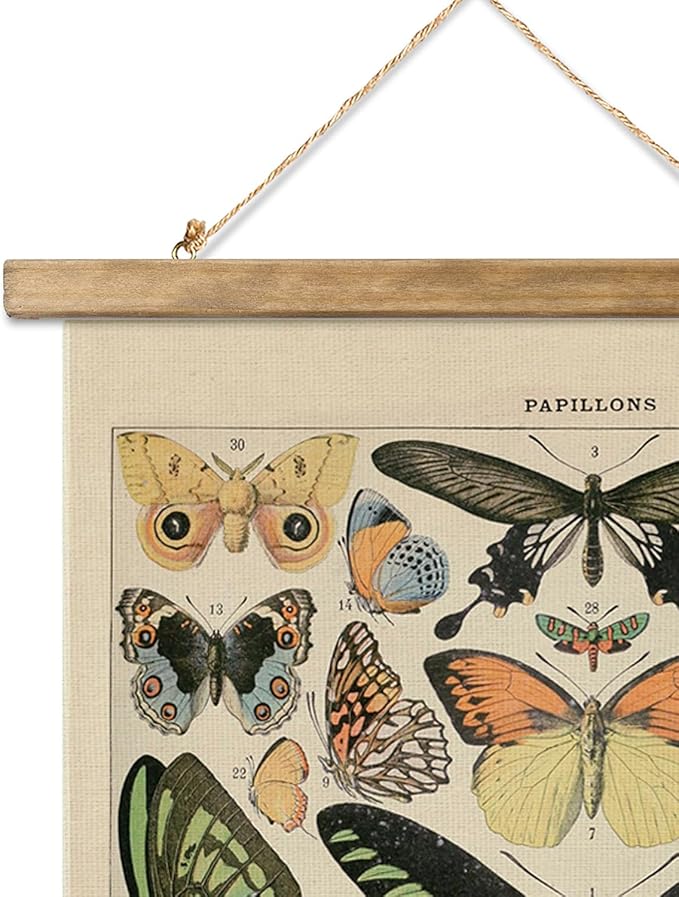 XIAOAIKA 3-Pack Vintage Educational Posters with Wooden Frames - Botanical, Butterfly, and Arboreal Illustrations, Nature-Themed Wall Art for Home and Classroom, 12x16 Inches