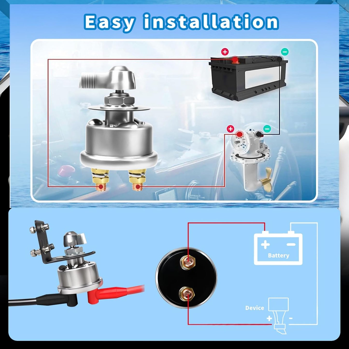 200A Battery Disconnect Switch 12V 48V Battery Shut Off Switch Master Power Isolator Marine On Off Kill Switch for Car, Boat, Vehicle, Truck, ATV, RV