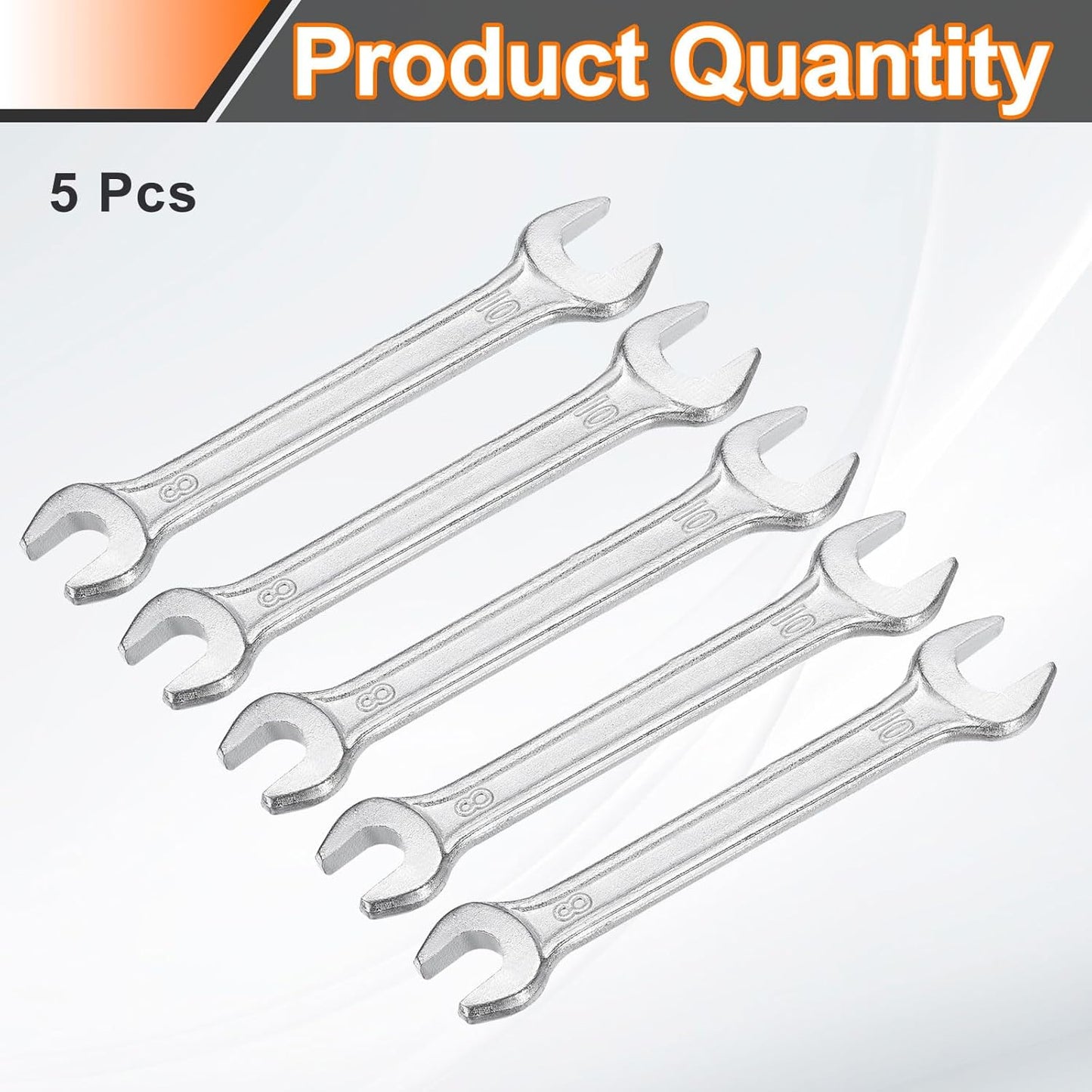 HARFINGTON 5pcs Double Open End Wrench 8mm x 10mm Metric 15 Degree Offset Angle Small Flat Head Wrench Galvanizing Open Ended Spanner for Automotive Repair Furniture Assembly