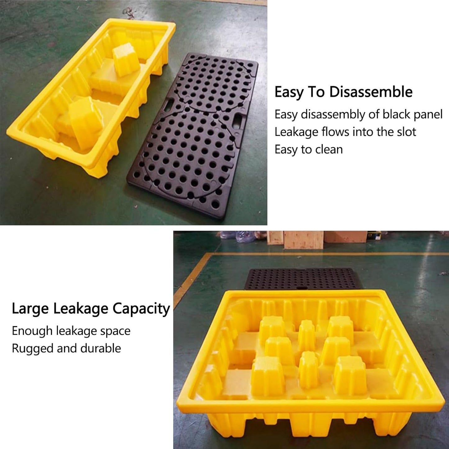 2 Drum Containment Spill Pallet, Polyethylene Low Profile Paint Bucket Tray, Industrial Garage Storage Detachable Shipping Leakproof Platform (Color : Yellow-5 Pack, Size : 19.3"x14"x3.7")